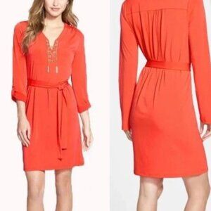 MICHAEL Michael Kors Chain Lace-Up Shift Dress in Orange - Size M